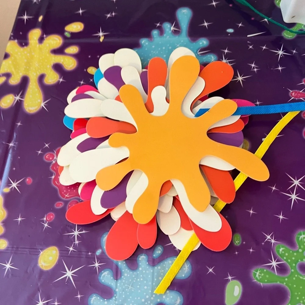 SLIME Happy Birthday Backdrop (8’x6’) Table Cover + 6” slime cutouts + 10 aprons